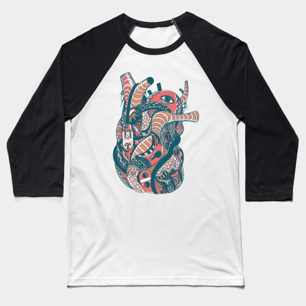 Teal Salmon Light Heart Baseball T-Shirt by kenallouis